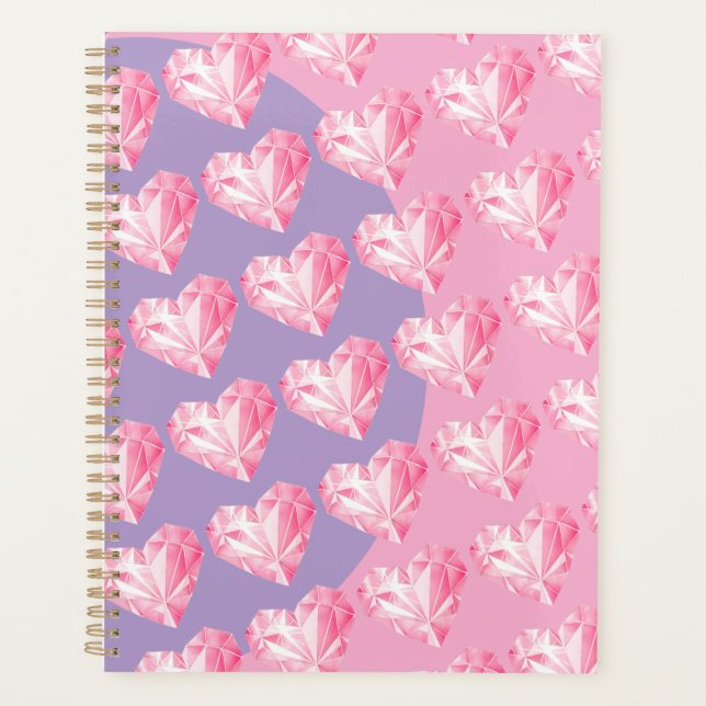 Pink Diamond Heart Pattern – Cute & Stylish Design Planner (Front)