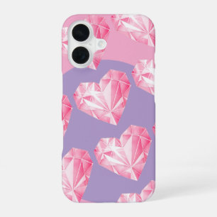 Pink Diamond Heart Pattern  – Cute & Stylish iPhone 16 Case