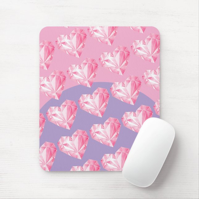 Pink Diamond Heart Pattern  – Cute & Stylish Mouse Mat (With Mouse)