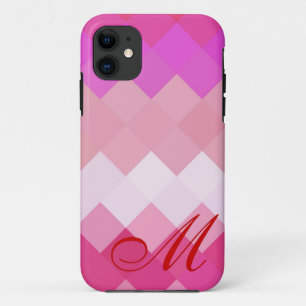 Pink Diamond Pattern and Monogram 4 iPhone 11 Case