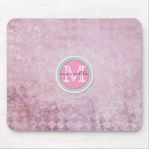 Pink Diamond Pattern Background Monogram Mouse Mat