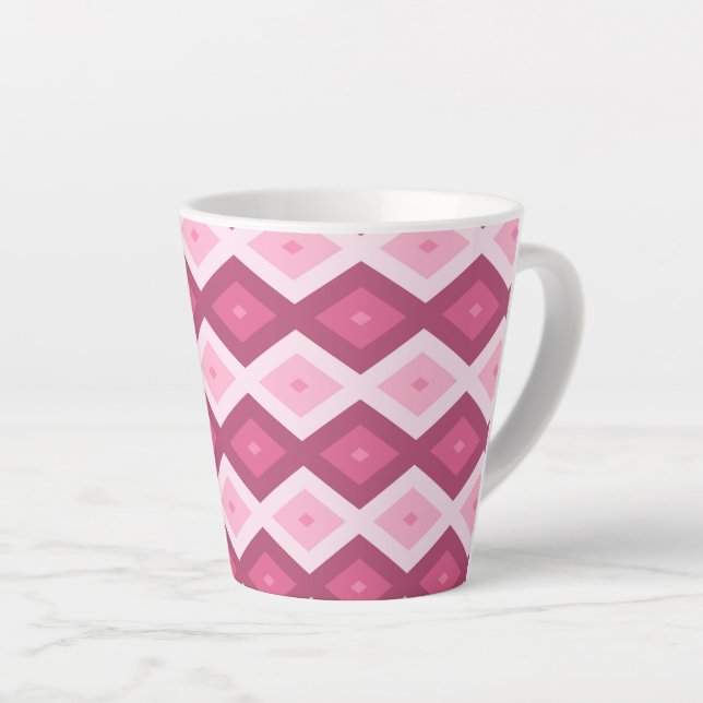 Pink diamond pattern latte mug (Right Angle)