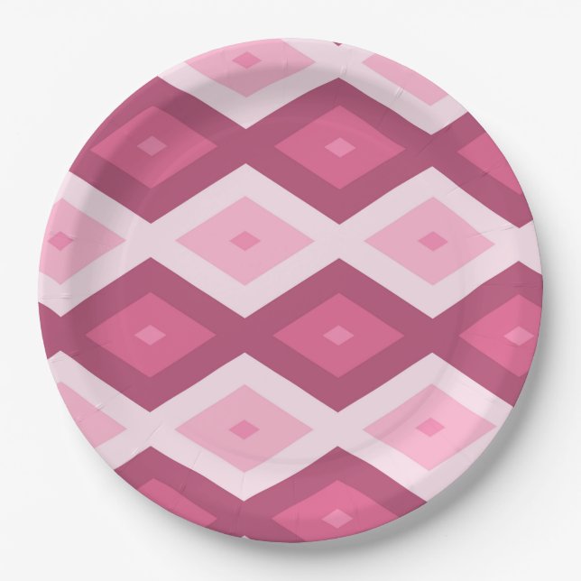 Pink diamond pattern paper plate (Front)