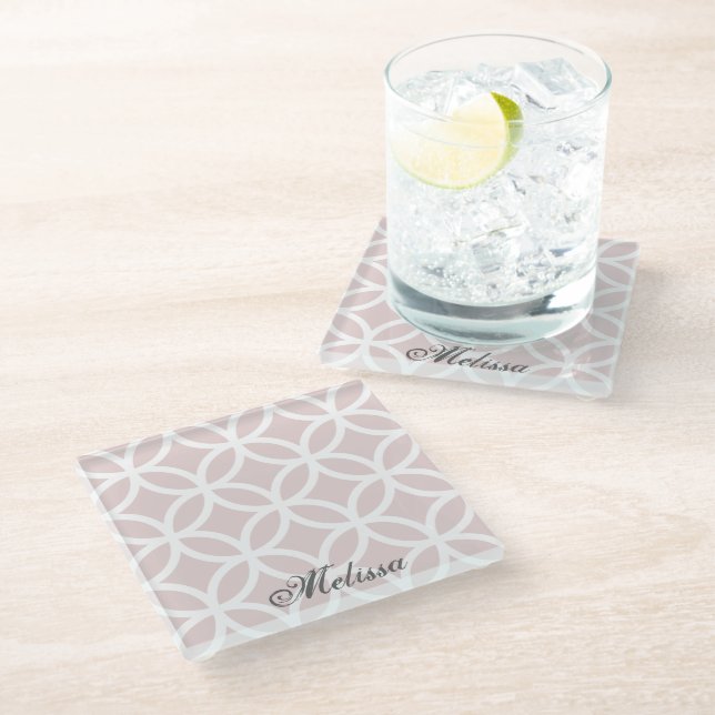 Pink Diamond Pattern Personalised Glass Coaster (Angled)