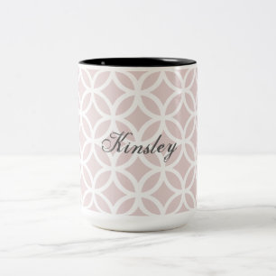Pink Diamond Pattern Personalised Two-Tone Coffee Mug
