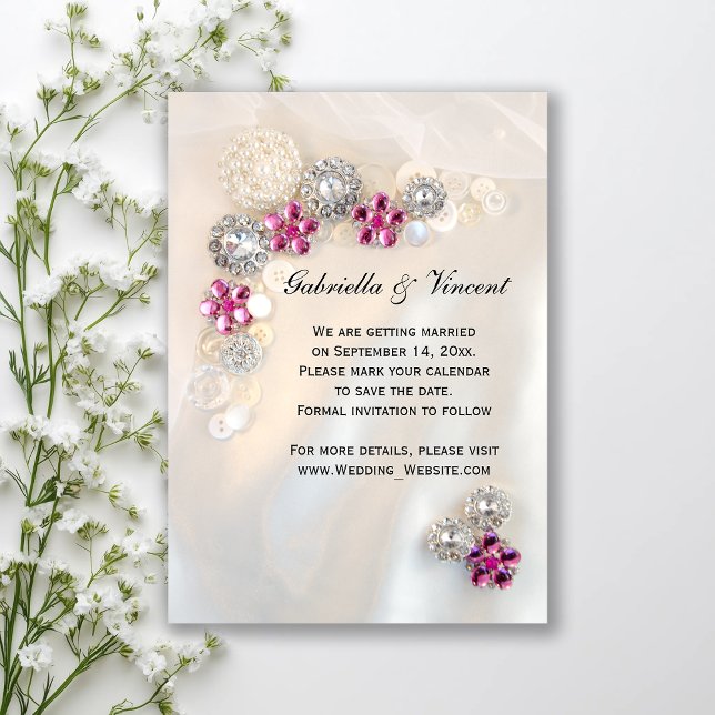 Pink Diamond Pearl Buttons Wedding Save the Date Invitation (Creator Uploaded)