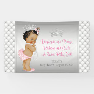 Pink Diamond Pearl Ethnic Princess Baby Shower Banner