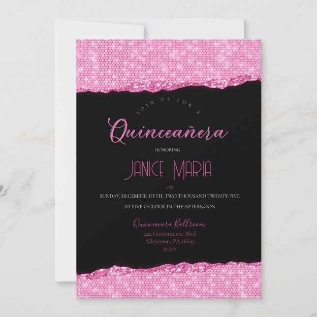 Pink Diamond Quinceañera Invitation (Front)
