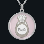 Pink Diamond Ring BRIDE Wedding Gift Necklace<br><div class="desc">Necklace features an original marker illustration of a diamond ring on a pale pink background,  with BRIDE in a fun grey font. Great for weddings,  bridal showers and engagements!</div>