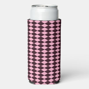 Pink diamond shapes pattern seltzer can cooler