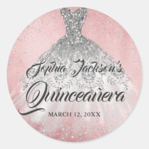 Pink Diamond Sparkle Gown Quinceanera Classic Round Sticker