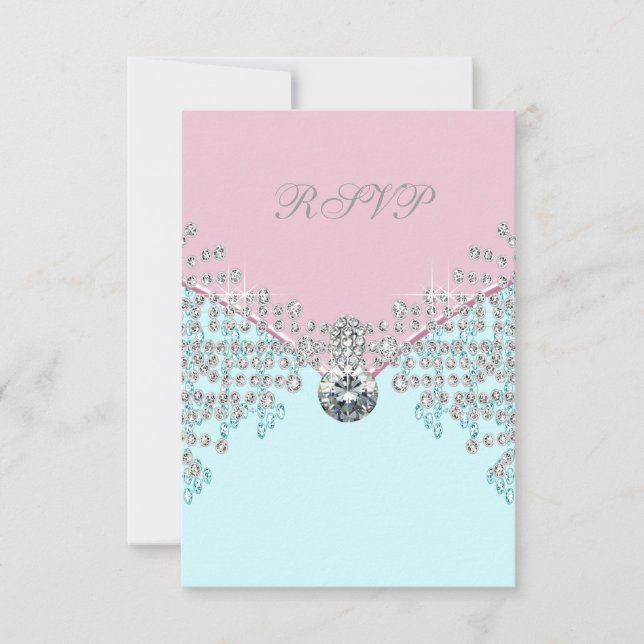 Pink Diamond Teal Blue Sweet Sixteen Birthday RSVP (Front)