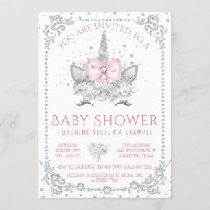 Pink Diamond Unicorn Baby Shower Invitation