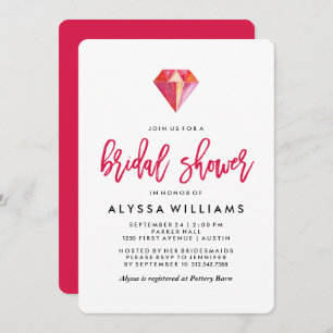 Pink Diamond   Watercolor Gem Bridal Shower Invitation