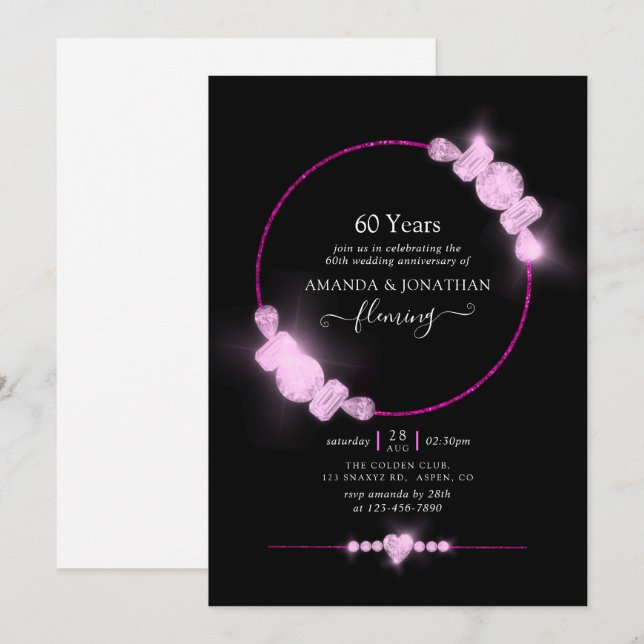 Pink Diamond Wedding Anniversary Party Invitation (Front/Back)