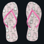 Pink Diamond Wedding Ring Champagne Toast Flip Flops<br><div class="desc">Features an original marker illustration of a sparkling diamond ring and two glasses of bubbly pink champagne. Perfect for engagements, weddings, bridal showers, bachelorette parties and more! This wedding themed design is also available on other products. Don't see what you're looking for? Need help with customisation? Contact Rebecca to have...</div>
