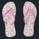 Pink Diamond Wedding Ring Champagne Toast Flip Flops<br><div class="desc">Features an original marker illustration of a sparkling diamond ring and two glasses of bubbly pink champagne. Perfect for engagements, weddings, bridal showers, bachelorette parties and more! This wedding themed design is also available on other products. Don't see what you're looking for? Need help with customisation? Contact Rebecca to have...</div>