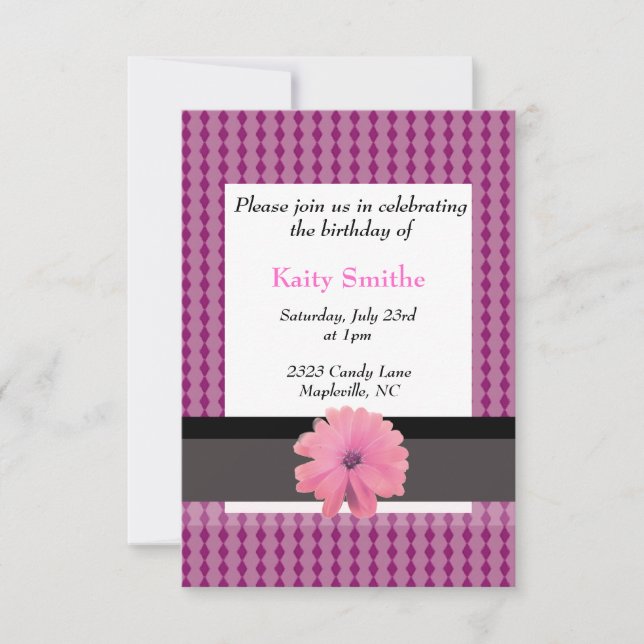 Pink Diamonds and Floral Birthday Invitation (Front)