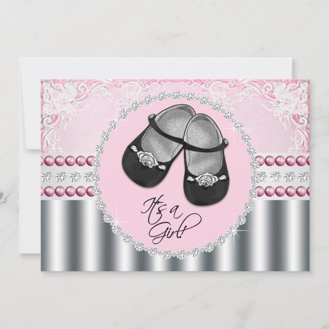 Pink Diamonds and Pearls Baby Shower Invitation (Front)