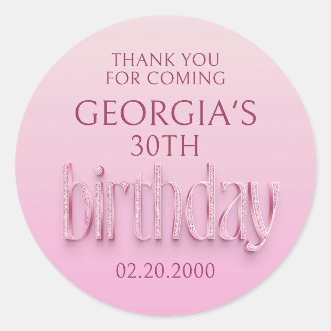 Pink Diamonds Birthday Classic Round Sticker (Front)