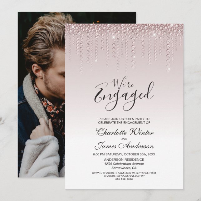Pink Diamonds Engagement Party Invitation (Front/Back)
