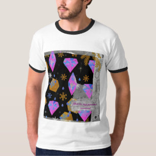 Pink Diamonds & Golden Stars Ringer Tee (Men’s)