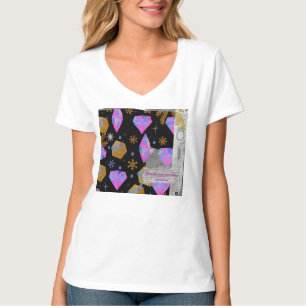 Pink Diamonds & Golden Stars V-Neck Tee