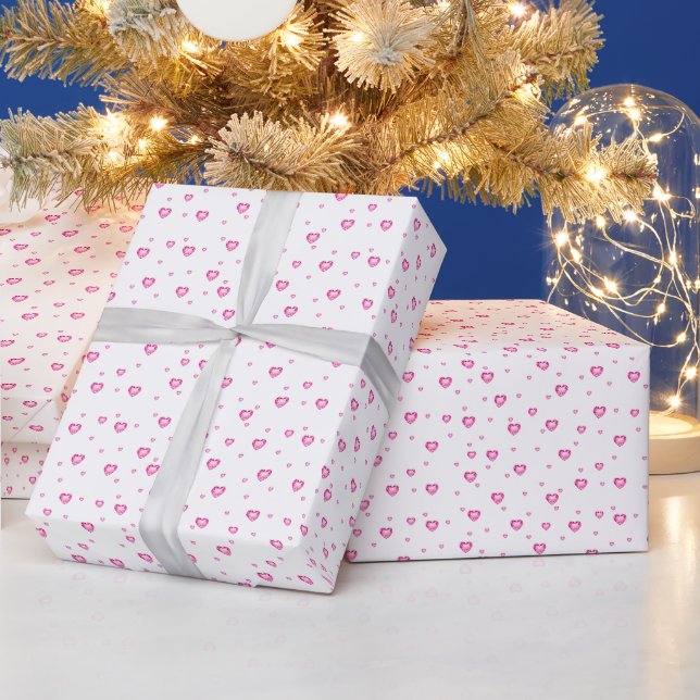 Pink Diamonds Heart Shape Seamless Pattern Wrapping Paper (Holidays)