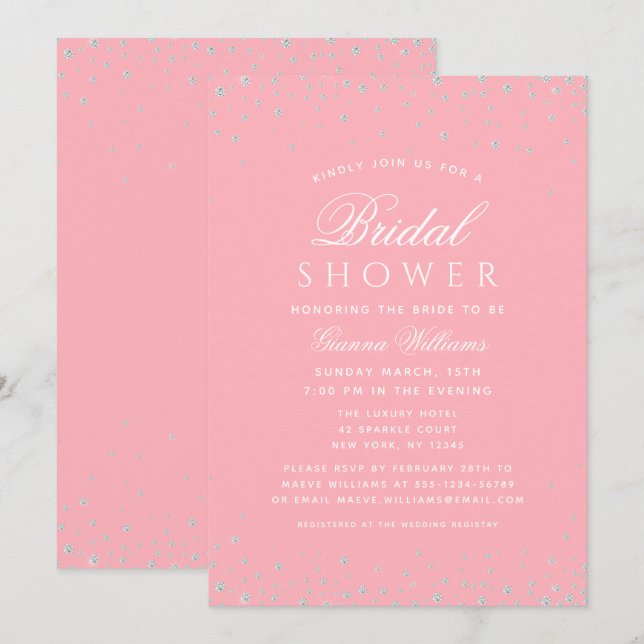Pink Diamonds Modern Luxury Bridal Shower Invitation (Front/Back)