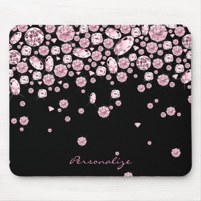 Pink Diamonds on Black Background Mouse Mat (Front)