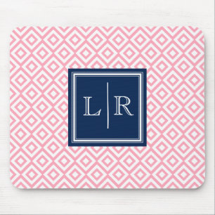 Pink Diamonds Pattern and Monogram Mouse Mat