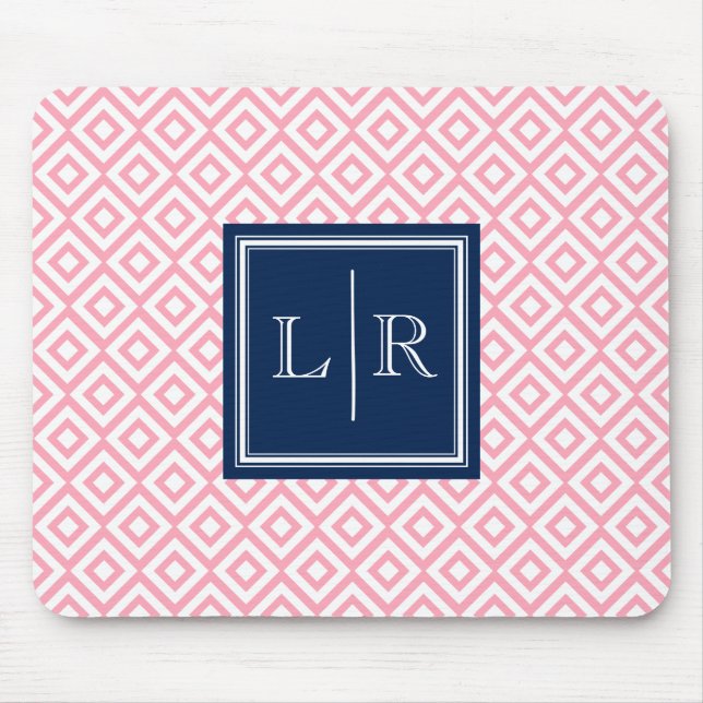 Pink Diamonds Pattern and Monogram Mouse Mat (Front)