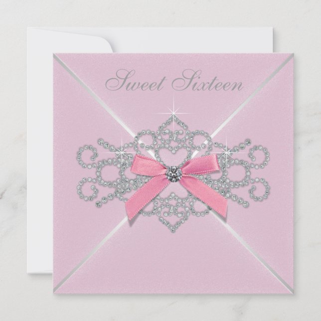 Pink Diamonds Pink Sweet 16 Birthday Party Invitation (Front)