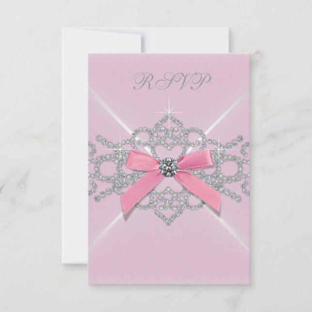 Pink Diamonds Pink Sweet 16 Birthday Party RSVP Card (Front)