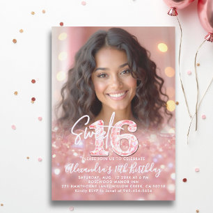 Pink Diamonds Rose Gold Chic Photo Sweet 16 Invitation