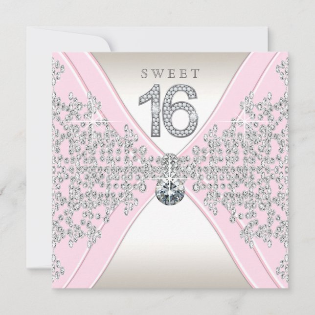 Pink Diamonds Sweet Sixteen Birthday Party Invitation (Front)