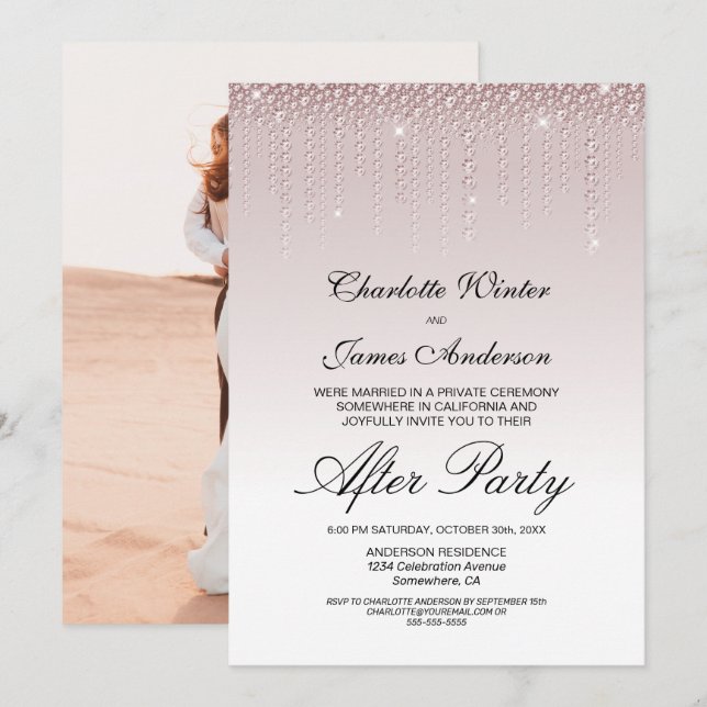 Pink Diamonds Wedding After Party Invitation (Front/Back)