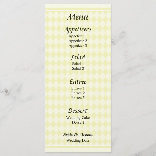 Pink Diamonds Wedding Menu (Front)