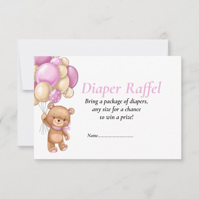 Pink Diaper Raffel Baby Shower Teddy poker dots  Invitation (Front)