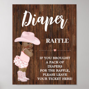 Pink Diaper Raffle AA Cowgirl Baby Shower Sign