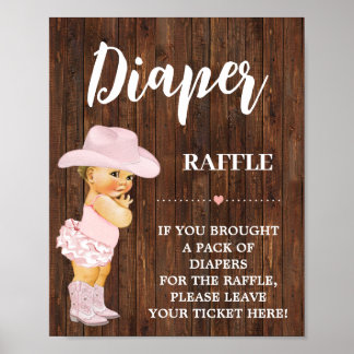 Pink Diaper Raffle Cowgirl Baby Shower Sign