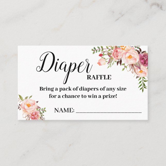 Pink Diaper raffle ticket baby shower raffle card (Front)