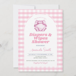 Pink Diapers and Wipes Baby Shower Blush Gingham Invitation