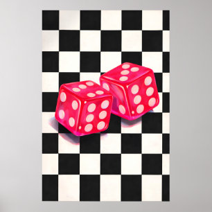 Pink Dice Poster, Retro Casino Wall Art, Y2K Poster