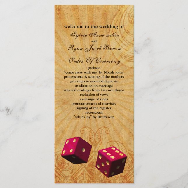 pink dice Vintage Vegas wedding program Programme (Front)