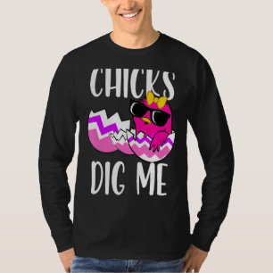 Pink Digging Chicks Funny Happy Easter Day T-Shirt
