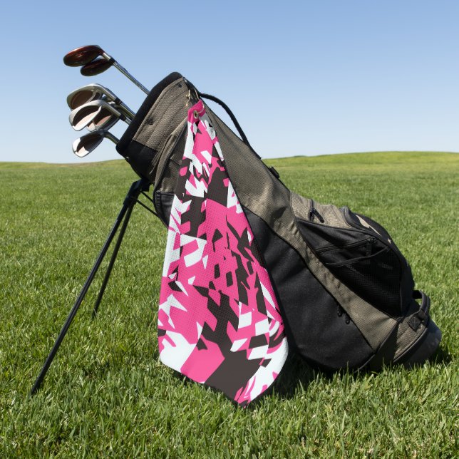 Pink Digital Abstract Plaid Golf Towel (Green)