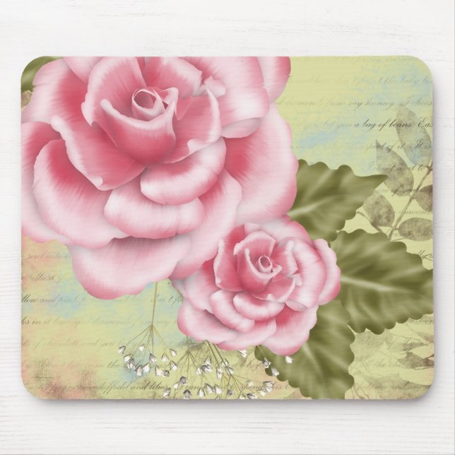 Pink Digital Roses Mouse Mat (Front)