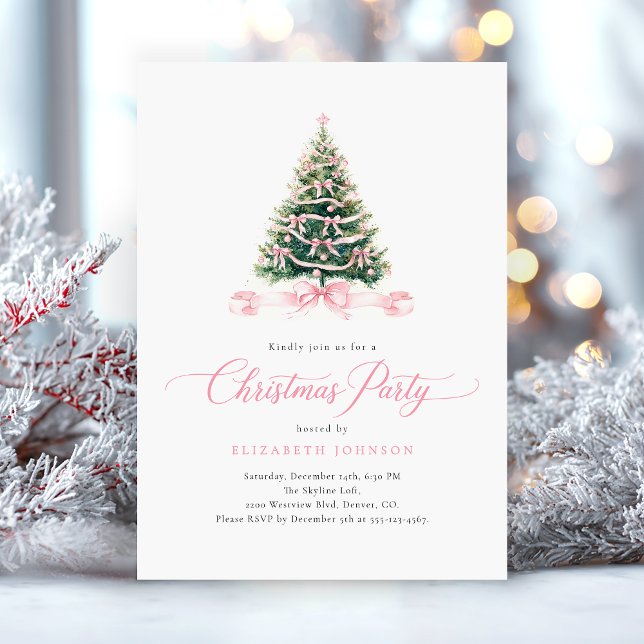 Pink Dinner Christmas Party Invitation (Creator Uploaded)