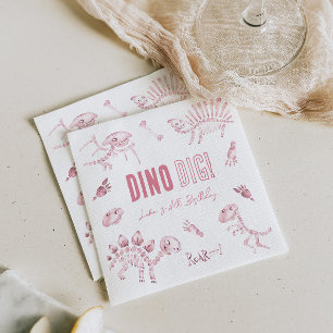 Pink Dino Dig Birthday  Napkin